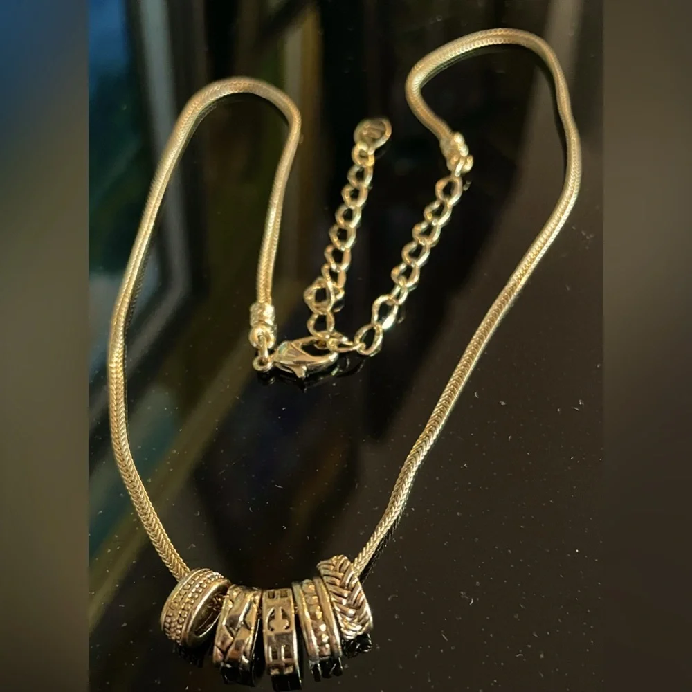 3 for $30 Gold Tone Chain Necklace with 5 Gold Tone Oval Textured Slides Signed - Picture 1 of 6